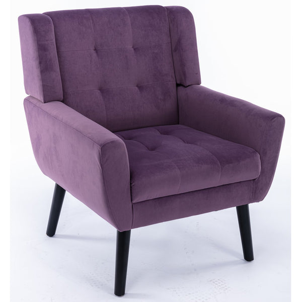 English Elm Modern Velvet Accent Chair with Ergonomic Tight Back, Solid Wood Legs, 250lb Capacity, Cozy Indoor Seating Lavender purple W676P313949