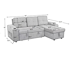 English Elm Mega Convertible Sectional Sleeper Sofa with Storage Armrest and Reversible Chaise Grey W975S00007