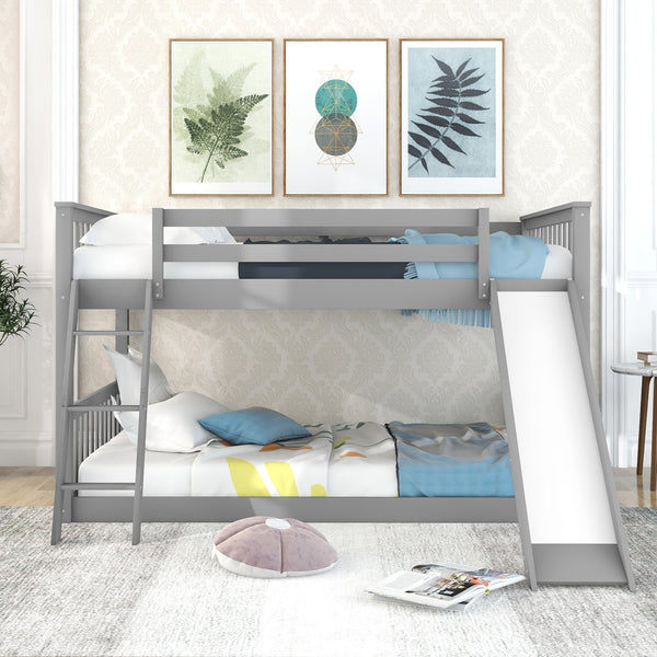 English Elm Full Bunk Bed With Reversible Slide & Ladder In Modern Gray - Space-Saving Design For Fun Spaces GX000708AAE-1