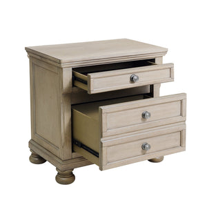 English Elm Transitional Wire-Brushed Gray Birch Veneer Nightstand with Hidden Drawer, Turned Bun Feet, 29.5"H B01146195