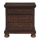 English Elm Classic Transitional Nightstand Brown Cherry Finish Birch Veneer Hidden Drawer Bun Feet Bedroom Furniture