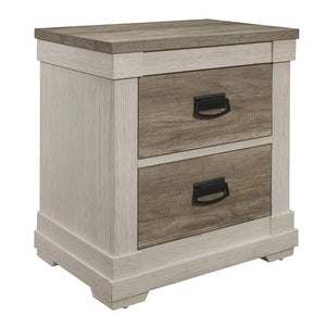 English Elm Beautiful Two-Tone Finish Nightstand Transitional Bedroom Furniture Antique Black Tone Handles