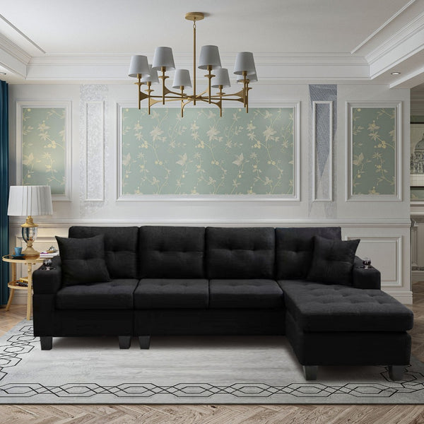 English Elm Mega Sectional Sofa with Chaise Armrest Storage Cup Holders Tufted Living Room W975S00011