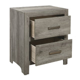 English Elm Transitional Aesthetic Bedroom Nightstand Faux Wood Veneer Weathered Gray Finish Nickel Hardware Bed Side Table