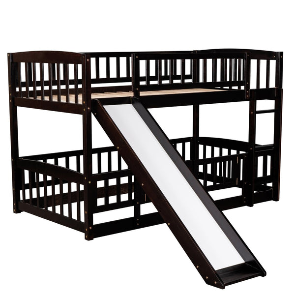 English Elm Bunk Bed Twin Over Pine Frame with Slide Fence and Ladder for Kids Rooms Espresso LT000082AAP