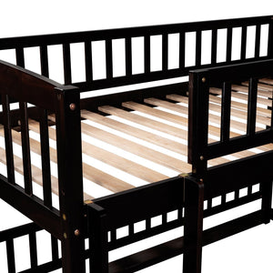 English Elm Bunk Bed Twin Over Pine Frame with Slide Fence and Ladder for Kids Rooms Espresso LT000082AAP