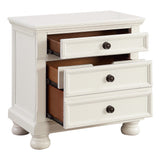 English Elm Bedroom Furniture White Finish Bun Feet Nightstand With Hidden Drawer Casual Transitional Bed Side Table