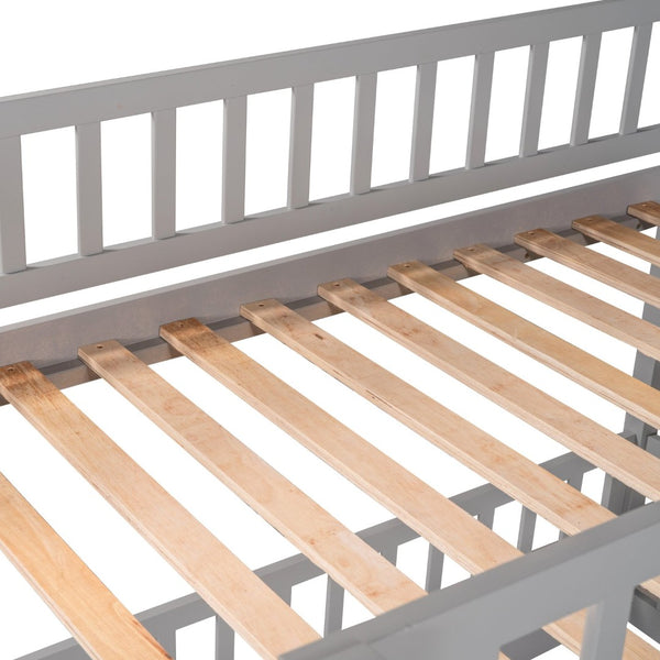 English Elm Bunk Bed Twin Over Pine Frame with Slide Fence and Ladder for Kids Rooms Grey LT000082AAE