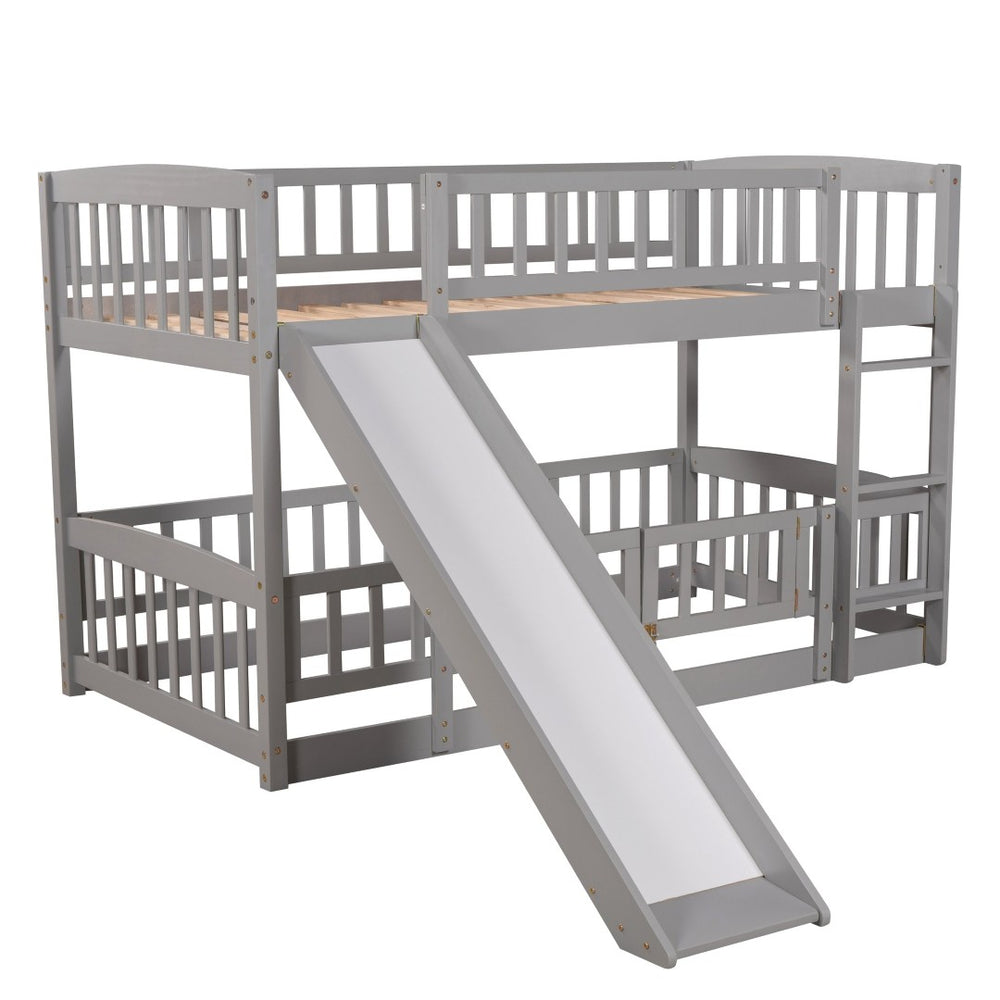 English Elm Bunk Bed Twin Over Pine Frame with Slide Fence and Ladder for Kids Rooms Grey LT000082AAE