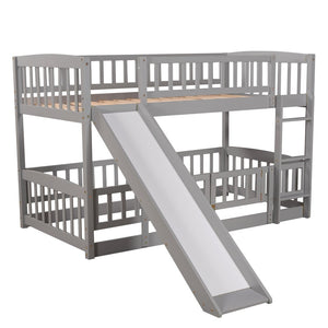 English Elm Bunk Bed Twin Over Pine Frame with Slide Fence and Ladder for Kids Rooms Grey LT000082AAE