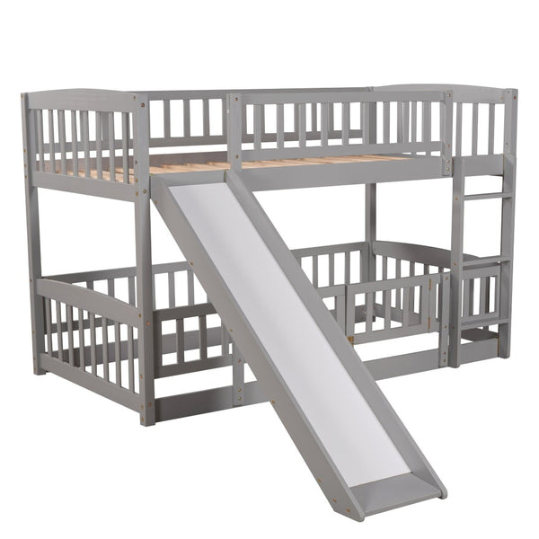 English Elm Bunk Bed Twin Over Pine Frame with Slide Fence and Ladder for Kids Rooms Grey LT000082AAE