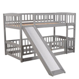 Hearth and Haven Twin over Twin Low Bunk Bed with Fence and Ladder, Grey LT000082AAE