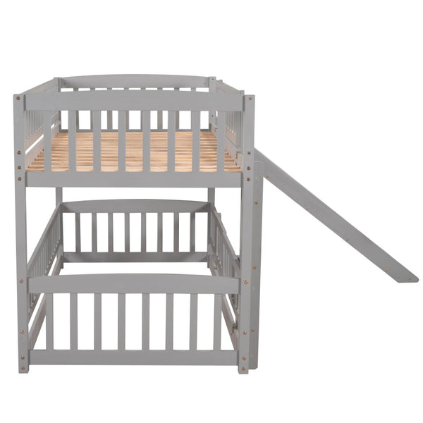English Elm Bunk Bed Twin Over Pine Frame with Slide Fence and Ladder for Kids Rooms Grey LT000082AAE