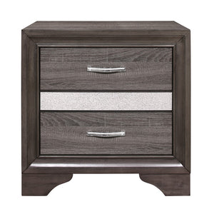 English Elm Glamorous Two-Tone Finish Nightstand Hidden Jewelry Drawer Polish Chrome Bar Bedroom Furniture