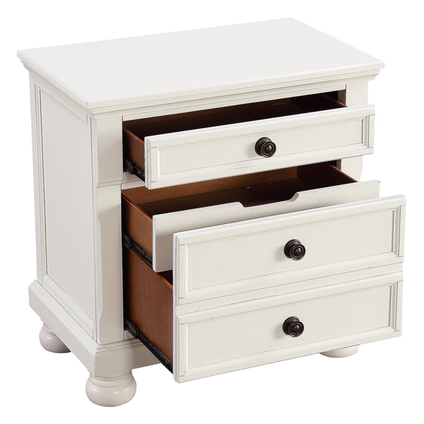 English Elm Bedroom Nightstand with Sand-Through Finish, Antique Bronze Knobs, Bun Feet & Hidden Drawer for Secure Storage White 31.25 L x 20.5 W x 29.5 H B01146202