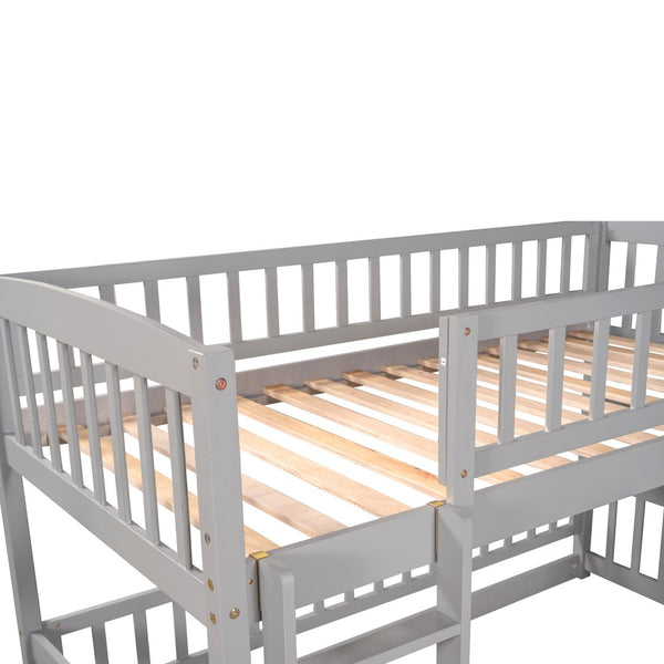 English Elm Bunk Bed Twin Over Pine Frame with Slide Fence and Ladder for Kids Rooms Grey LT000082AAE