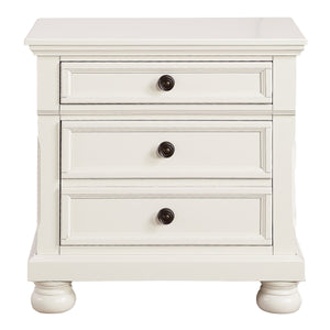 English Elm Bedroom Furniture White Finish Bun Feet Nightstand With Hidden Drawer Casual Transitional Bed Side Table