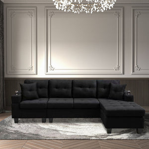 English Elm Mega Sectional Sofa with Chaise Armrest Storage Cup Holders Tufted Living Room W975S00011