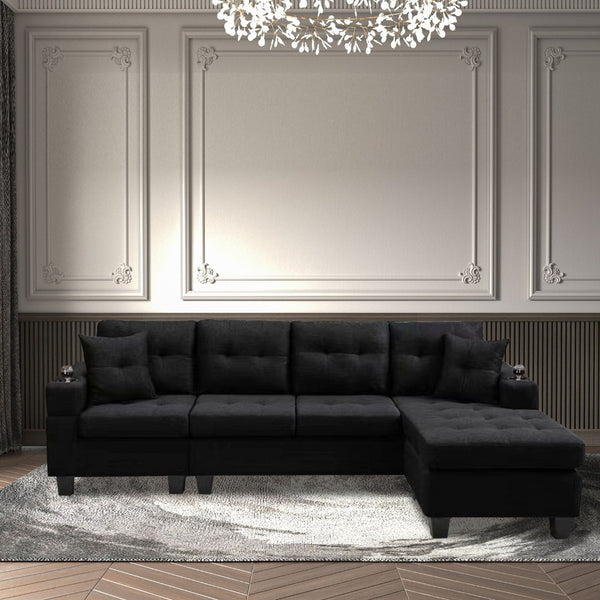English Elm Mega Sectional Sofa with Chaise Armrest Storage Cup Holders Tufted Living Room W975S00011