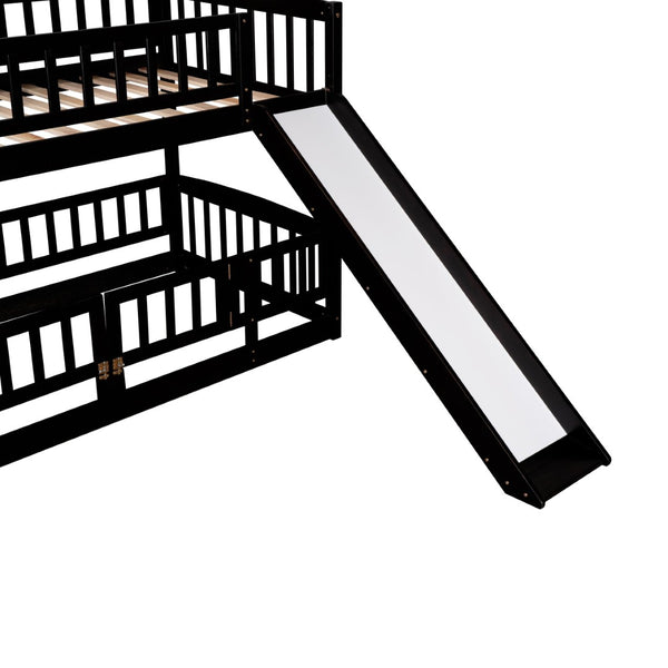 English Elm Bunk Bed Twin Over Pine Frame with Slide Fence and Ladder for Kids Rooms Espresso LT000082AAP