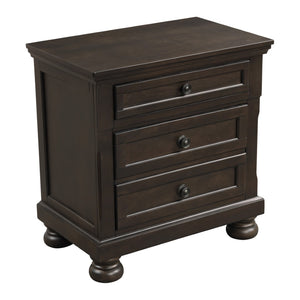 English Elm Transitional Design Nightstand Grayish Brown Finish Two Dovetail Drawers Bun Feet Wooden Furniture