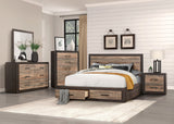 English Elm Contemporary Style Bedroom Nightstand Natural Wood Grain Look Two Tone Finish Bed Side Table Faux Wood Veneer