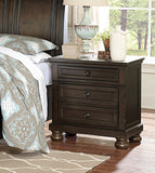 English Elm Transitional Design Nightstand Grayish Brown Finish Two Dovetail Drawers Bun Feet Wooden Furniture