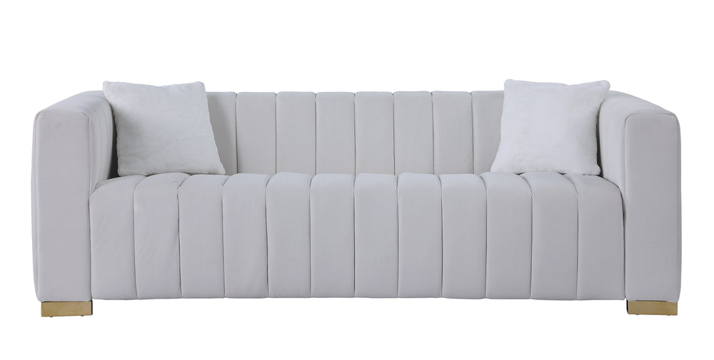 English Elm A Modern Channel Sofa - Elegant 3-Seater Chesterfield Style In White Velvet For Timeless Living Spaces W1099S00081