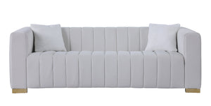 English Elm A Modern Channel Sofa - Elegant 3-Seater Chesterfield Style In White Velvet For Timeless Living Spaces W1099S00081