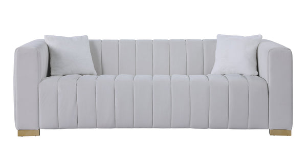 English Elm A Modern Channel Sofa - Elegant 3-Seater Chesterfield Style In White Velvet For Timeless Living Spaces W1099S00081