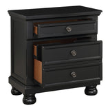 English Elm Bedroom Furniture Black Finish Bun Feet Nightstand With Hidden Drawer Casual Transitional Bed Side Table