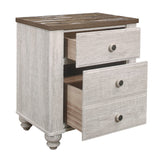 English Elm Transitional-Rustic Style Nightstand Drawers Two-Tone Finish Melamine Board Bedroom Furniture