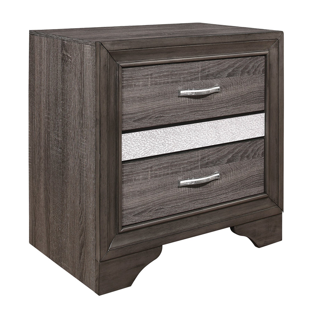 English Elm Glamorous Gray Two-Tone Nightstand with Hidden Felt-Lined Jewelry Drawer and Chrome Pulls, 26"H B01146215