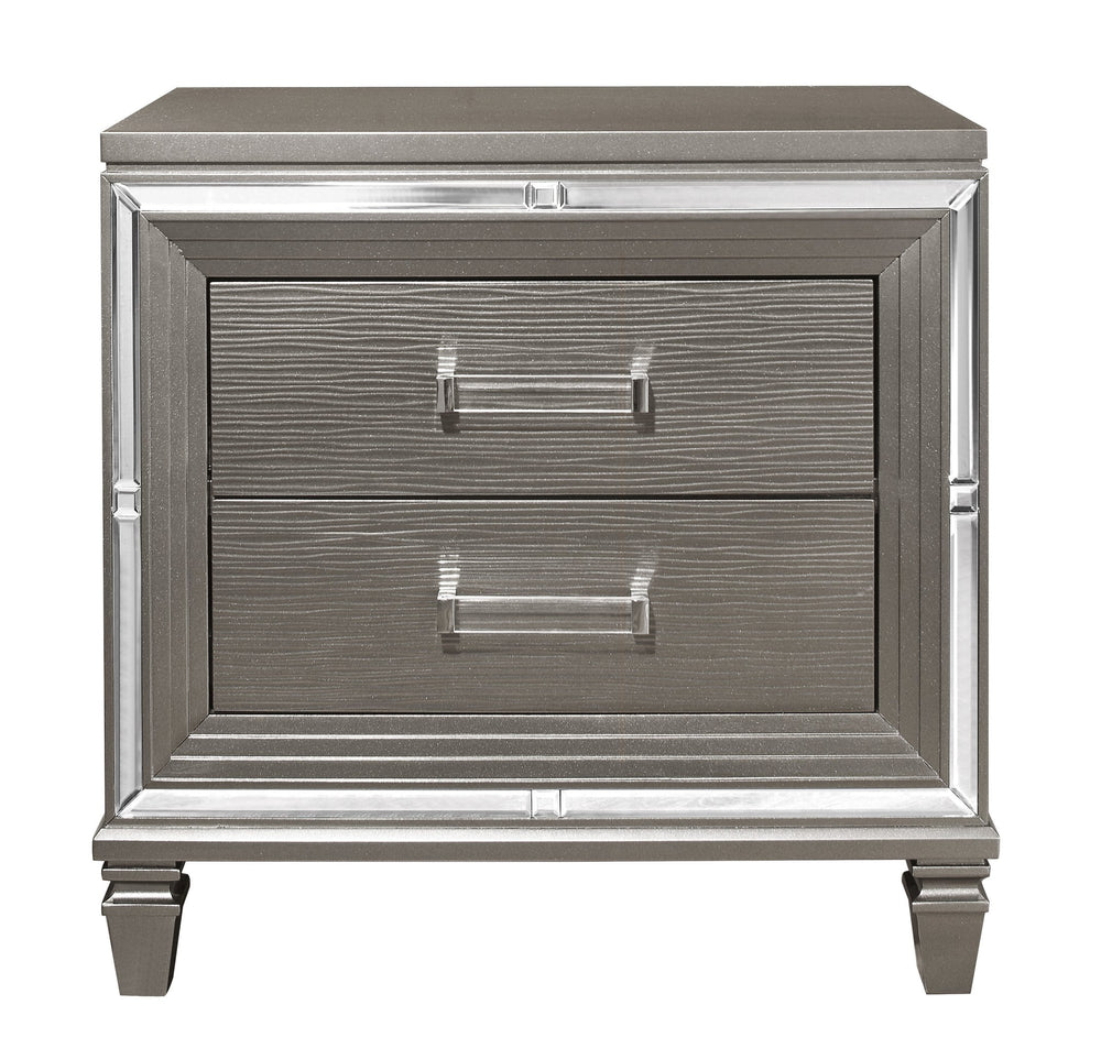 English Elm Elegant Silver-Gray Mirrored Nightstand with Beveled Trim, Dovetail Drawers & Acrylic Hardware, 30"H Stylish Bedroom Accent B01146217
