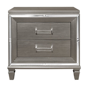 English Elm Elegant Silver-Gray Mirrored Nightstand with Beveled Trim, Dovetail Drawers & Acrylic Hardware, 30"H Stylish Bedroom Accent B01146217