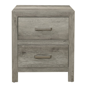 English Elm Transitional Rustic Nightstand with Faux Wood Plank Veneer, Satin Nickel Bar Hardware, Two Drawers Gray 27 L x 20 W x 30.75 H B01146212