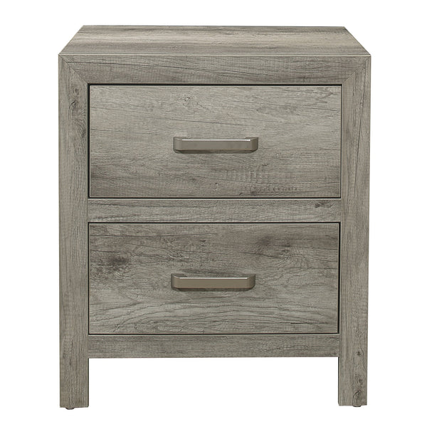 English Elm Transitional Rustic Nightstand with Faux Wood Plank Veneer, Satin Nickel Bar Hardware, Two Drawers Gray 27 L x 20 W x 30.75 H B01146212