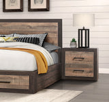 English Elm Contemporary Style Bedroom Nightstand Natural Wood Grain Look Two Tone Finish Bed Side Table Faux Wood Veneer