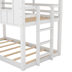 English Elm Twin House Bunk Bed With Slide & Windows - Cozy Imaginative Sleep Space For Kids In White Finish SM000920AAK-1-GIGA