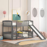 Hearth and Haven Twin over Twin Low Bunk Bed with Fence and Ladder, Grey LT000082AAE