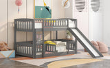 Hearth and Haven Twin over Twin Low Bunk Bed with Fence and Ladder, Grey LT000082AAE