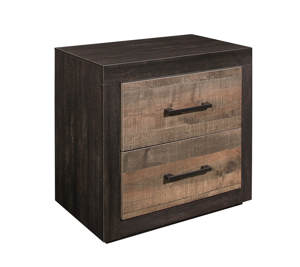 English Elm Contemporary Two-Tone Nightstand Faux Wood Veneer Natural Grain Mahogany & Ebony with Brass Pulls B01146194