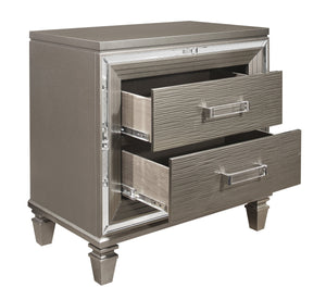 English Elm Elegant Silver-Gray Mirrored Nightstand with Beveled Trim, Dovetail Drawers & Acrylic Hardware, 30"H Stylish Bedroom Accent B01146217