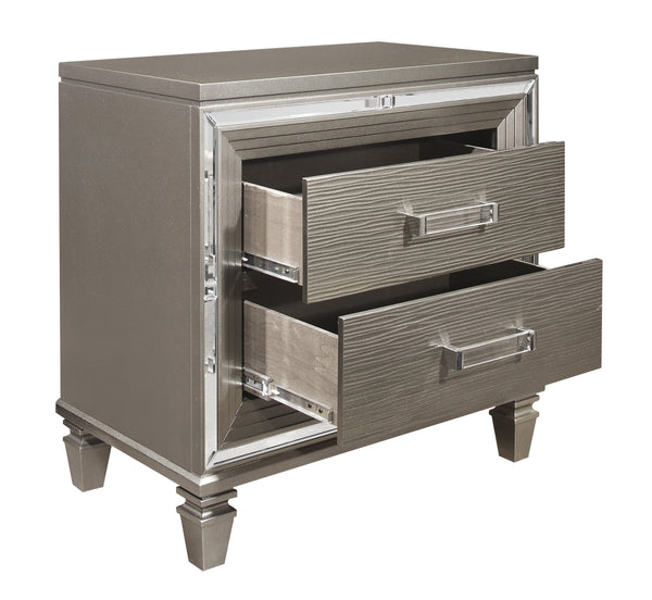 English Elm Elegant Silver-Gray Mirrored Nightstand with Beveled Trim, Dovetail Drawers & Acrylic Hardware, 30"H Stylish Bedroom Accent B01146217