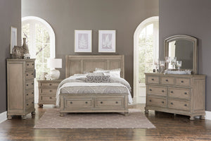 English Elm Classic Sleigh Queen Bed Wire Brushed Gray Hardwood Footboard Storage Drawers B011S00155