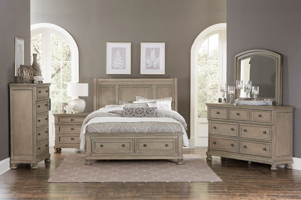 English Elm Classic Sleigh Queen Bed Wire Brushed Gray Hardwood Footboard Storage Drawers B011S00155
