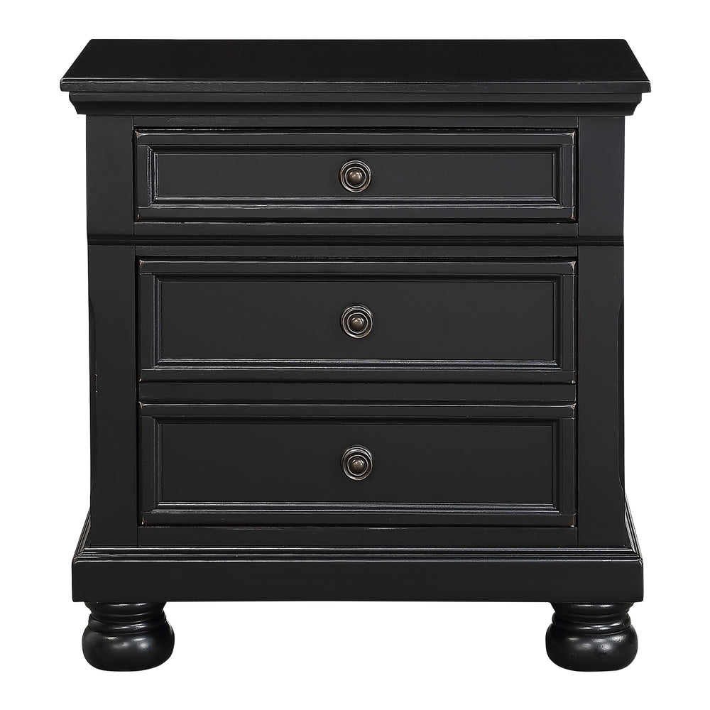 English Elm Bedroom Nightstand with Sand-Through Finish, Antique Bronze Knobs, Bun Feet & Hidden Drawer for Secure Storage Black 31.25 L x 20.5 W x 29.5 H B01146201
