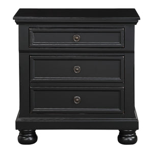 English Elm Bedroom Furniture Black Finish Bun Feet Nightstand With Hidden Drawer Casual Transitional Bed Side Table