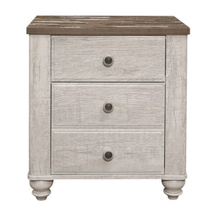 English Elm Transitional-Rustic Style Nightstand Drawers Two-Tone Finish Melamine Board Bedroom Furniture