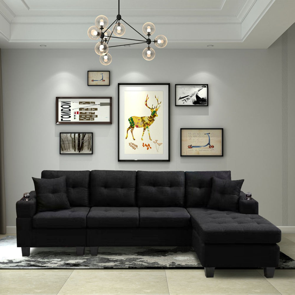English Elm Mega Sectional Sofa with Chaise Armrest Storage Cup Holders Tufted Living Room W975S00011